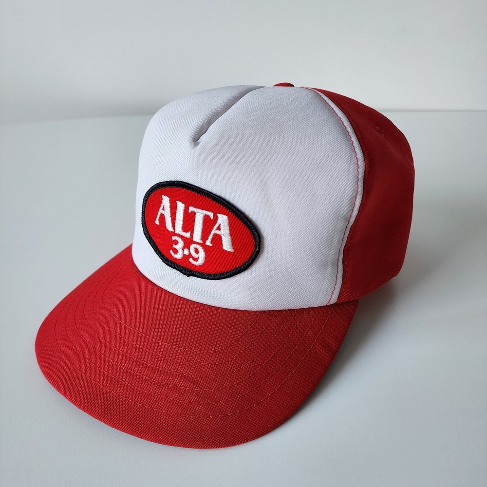 Vintage 80s Alta 3.9 Beer Trucker Hat Cap Snapback Red White Mesh Patch Alberta